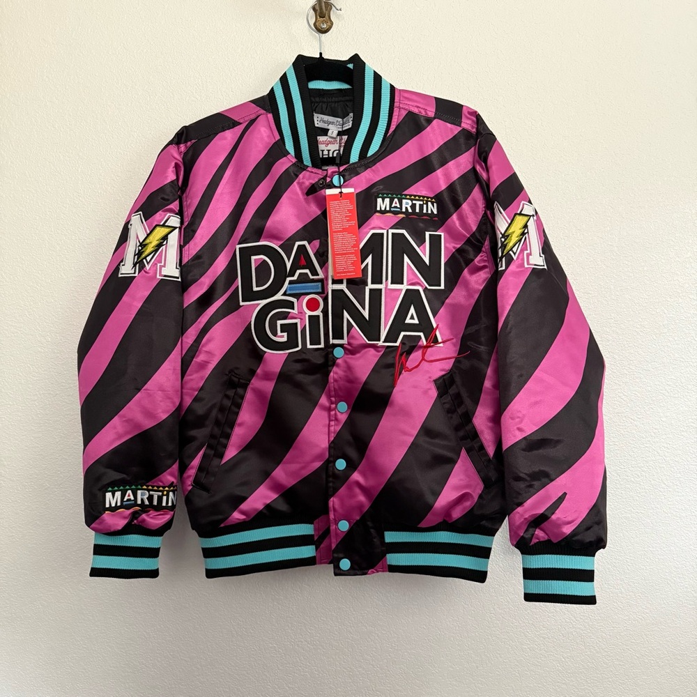 NWT Headgear Classics Martin Sheneneh Damn Gina Satin Bomber Jacket Small